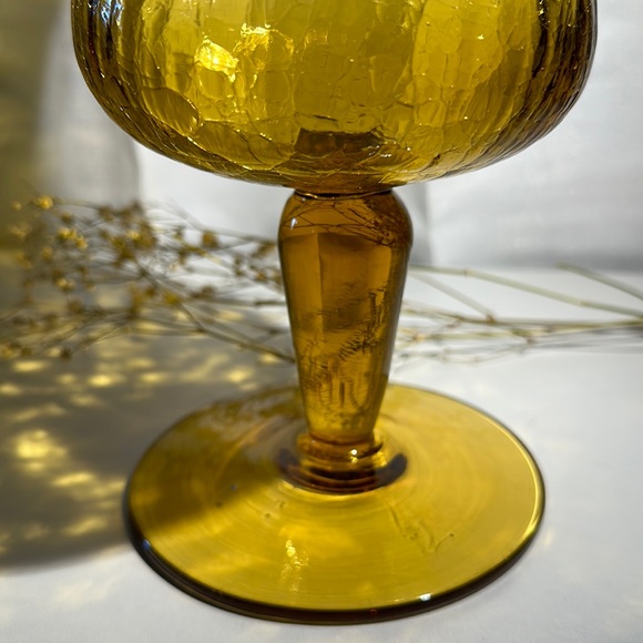 Vintage Mid Century Modern Blown Crackle Glass Bell Footed Vase W/Pontil Mark - Picture 5 of 10